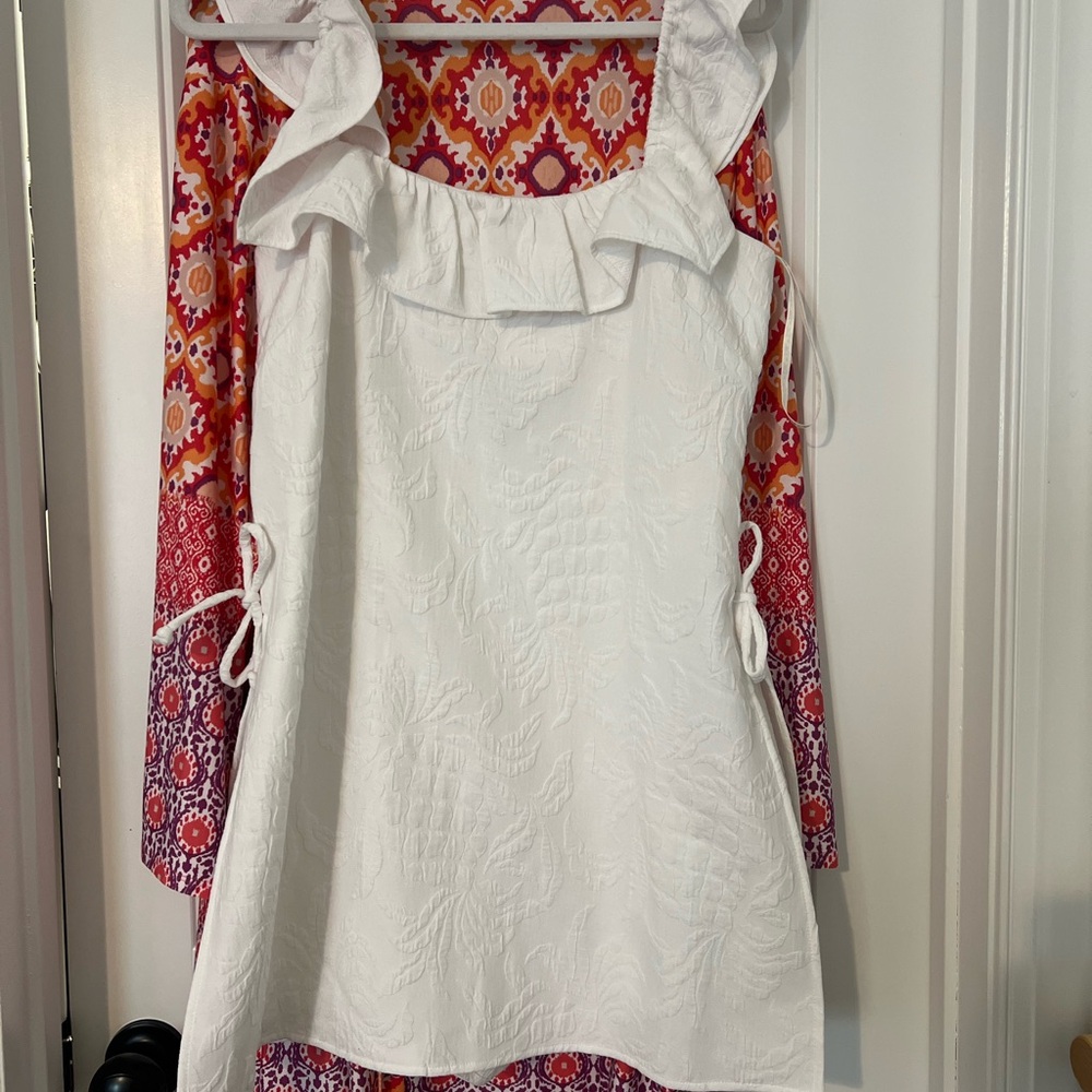 Lilly Pulitzer White Textured Dress with Ruffle Neckline
